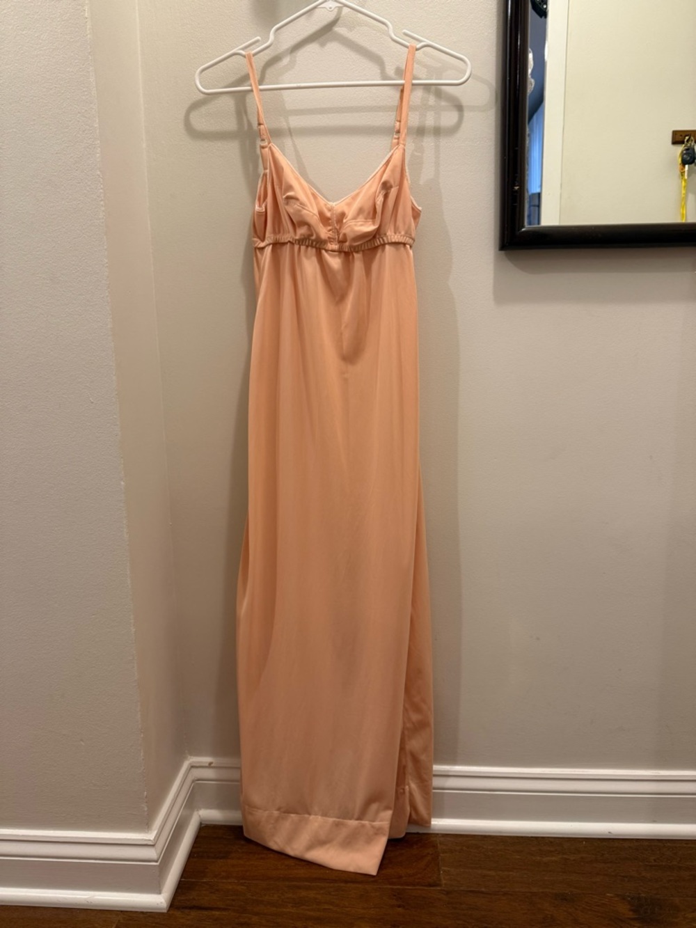 Vintage Hungarian Peach Nylon Nightgown 70s Budapest Cold War Era Slip Dress XS